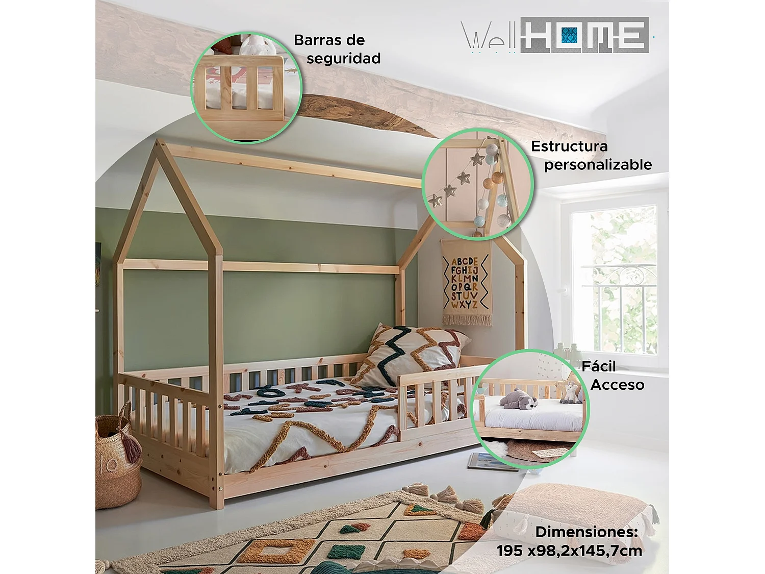 WELL HOME - Lit pour bambini cabane design 'Bosco' 90x190 cm