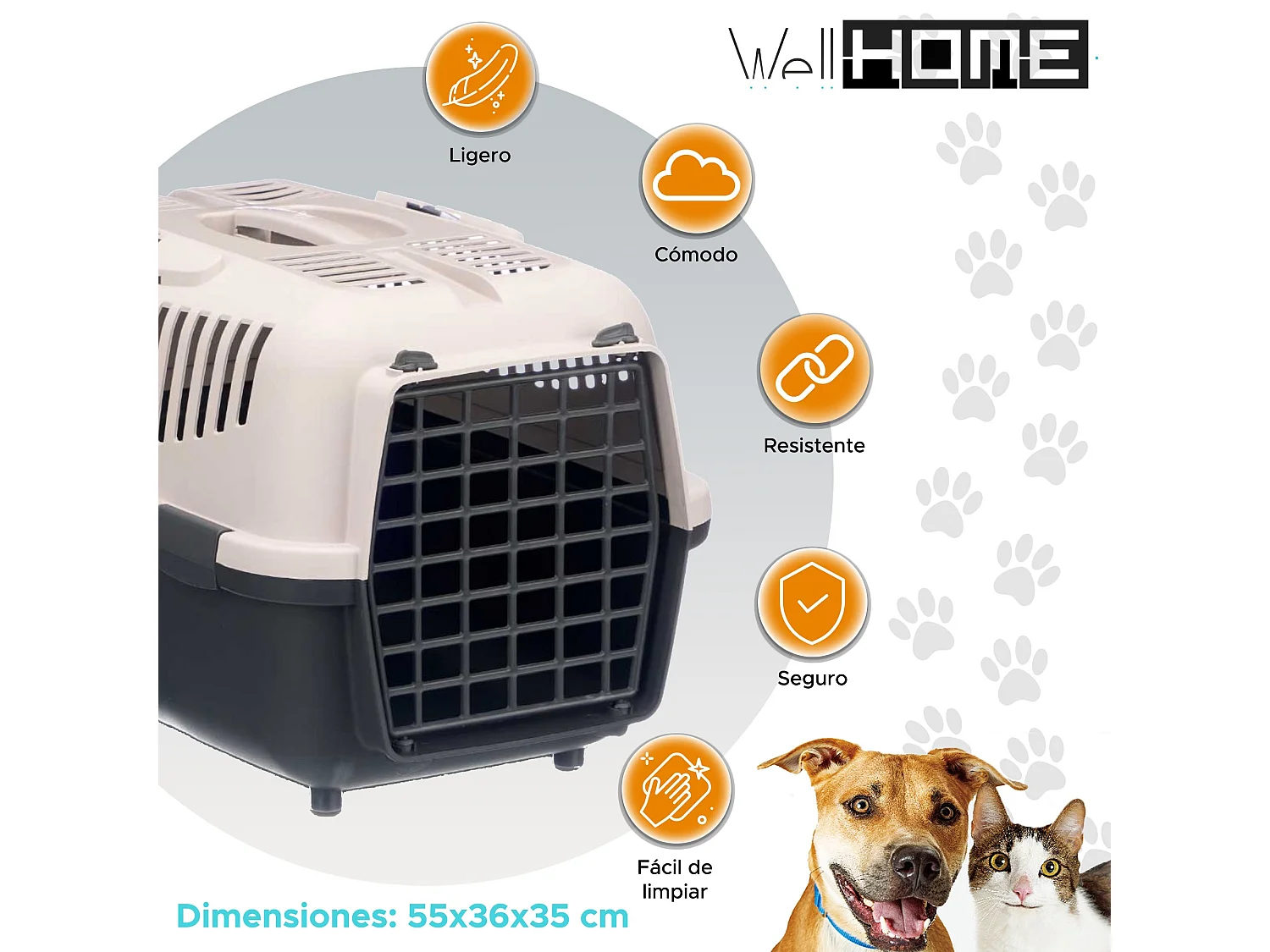 Cage de transport pour animaux en plastique noir 55x36x35cm