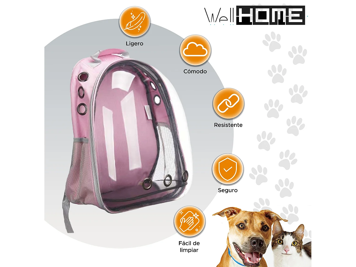 Sac à dos de transport pour animaux en polyester rose 33x43x26cm