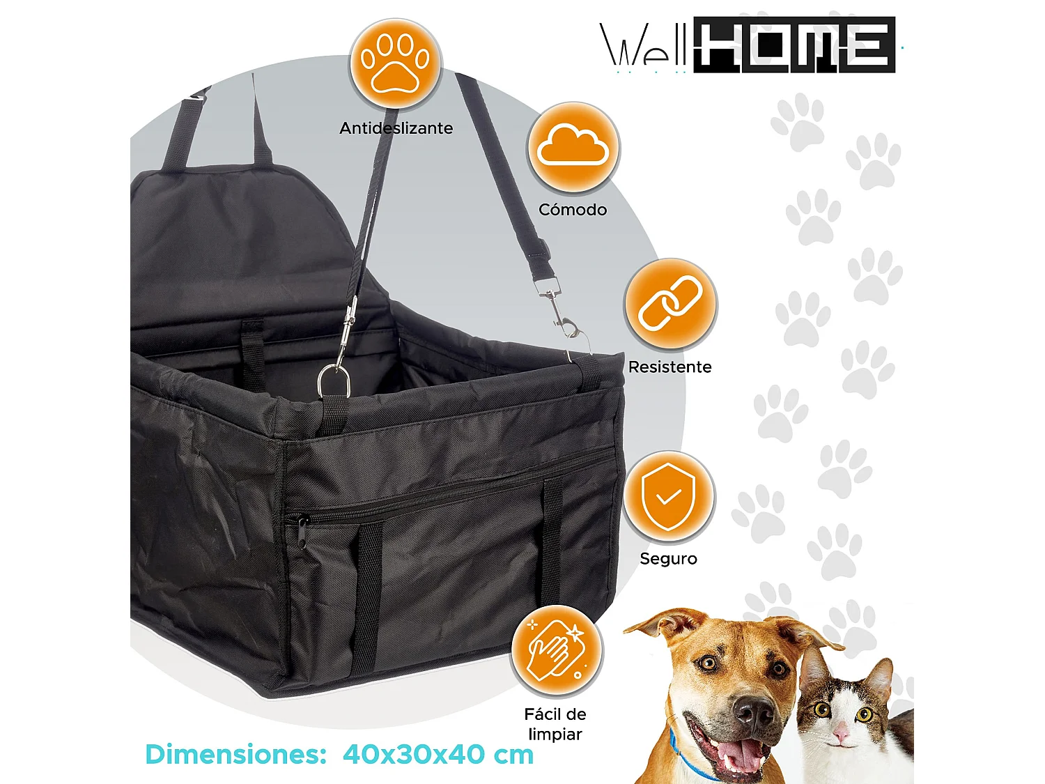 Panier de transport pour animaux en plastique noir 40x30x40cm