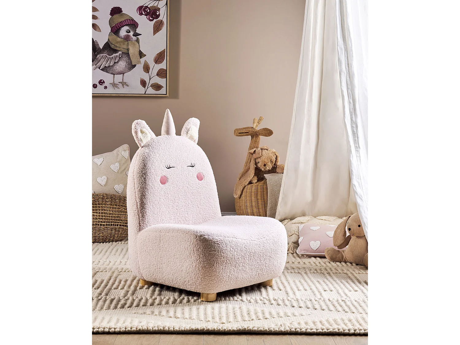 Kindersessel Teddy-Optik pastellrosa Tierform Einhorn LULEA