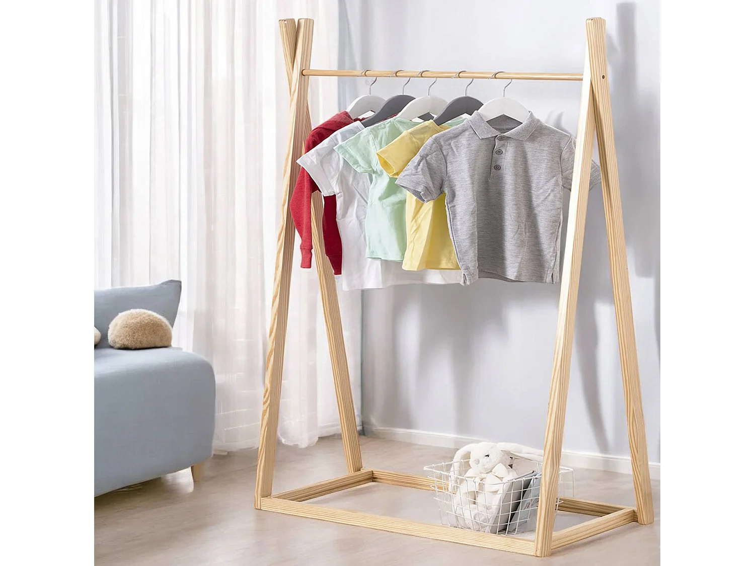Well Home - Portemanteau Enfant en Bois - Coloris Naturel H.126 cm pratique et spacieux
