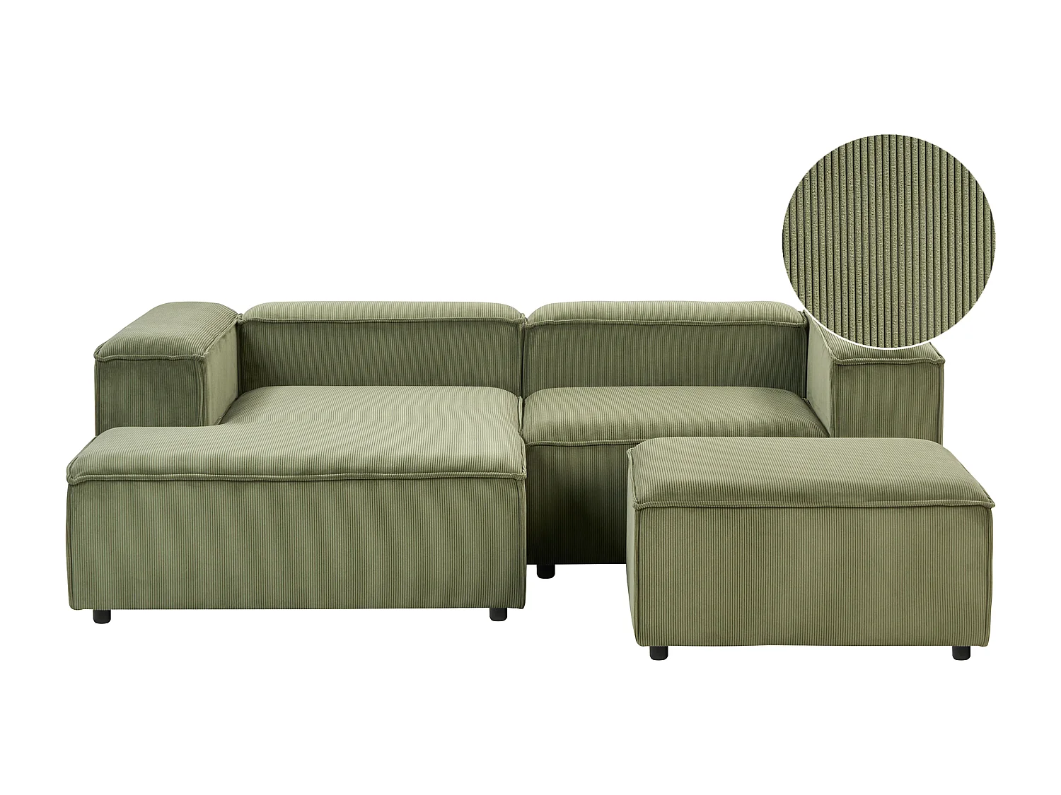 Canapé d'angle modulable 3 places ARDAL Velours côtelé Vert Côté droit