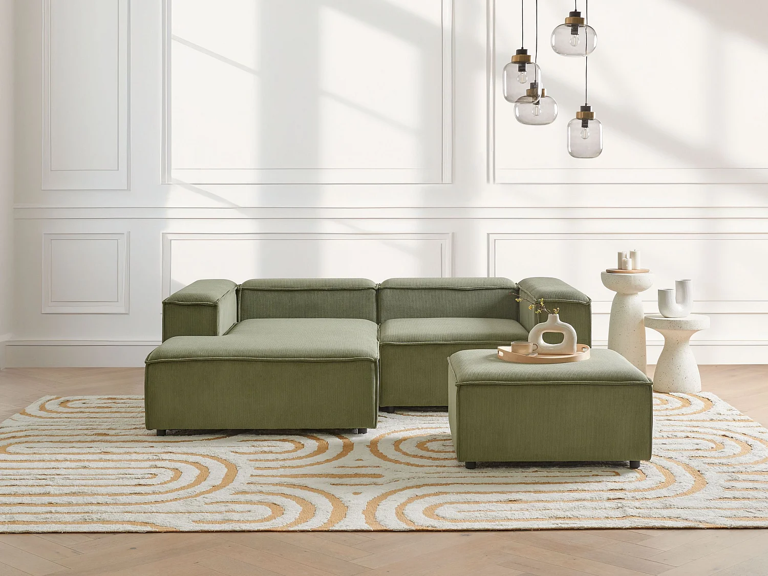 Canapé d'angle modulable ARDAL Velours côtelé Vert 3 places Côté droit