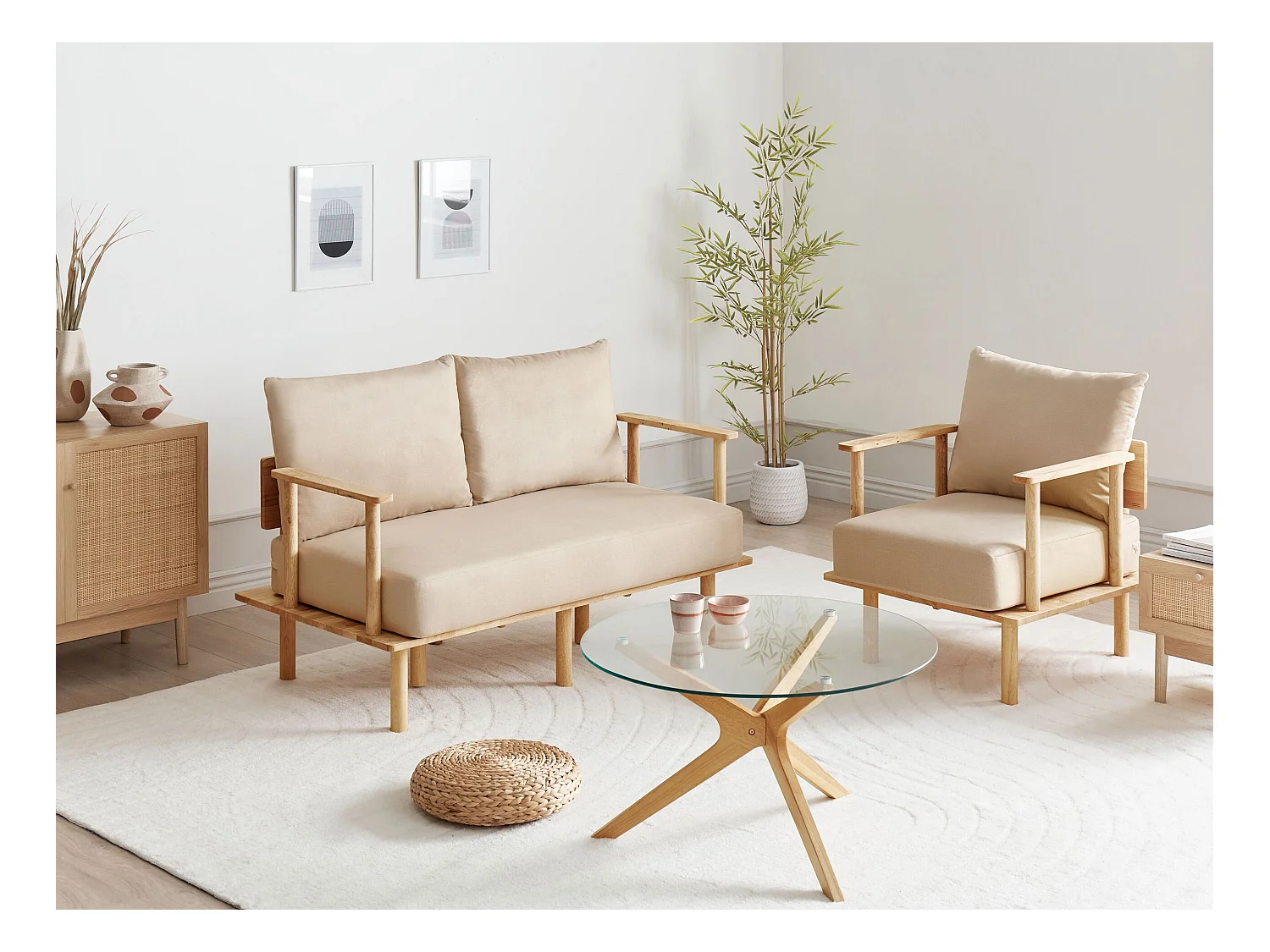 Ensemble de salon 3 places ASKER Tissu Beige sable