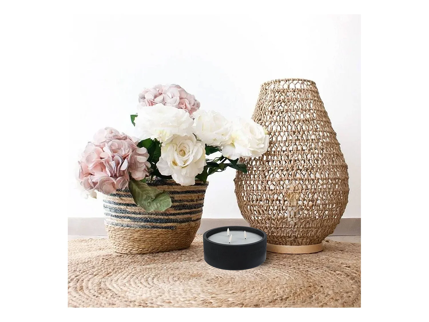 WELL HOME - Pack de 6 bougies LED rondes noires