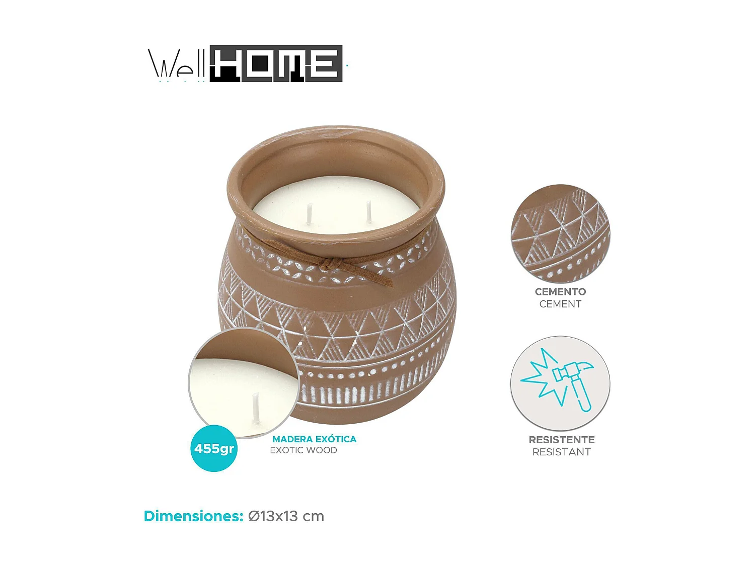 WELL HOME - Pack de 6 bougies aromatiques dans un récipient en ciment