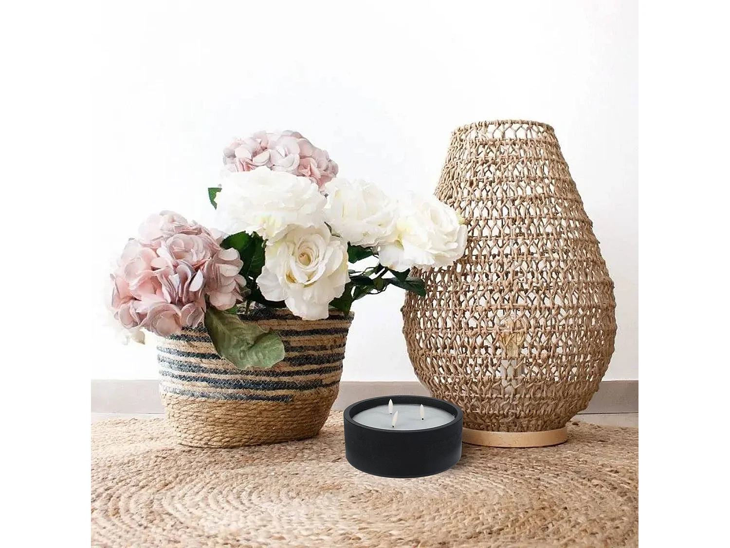 WELL HOME - Pack de 3 bougies LED rondes noires