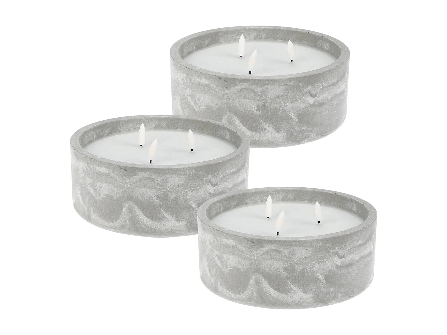 WELL HOME - Pack 3 bougies LED rondes marbre gris