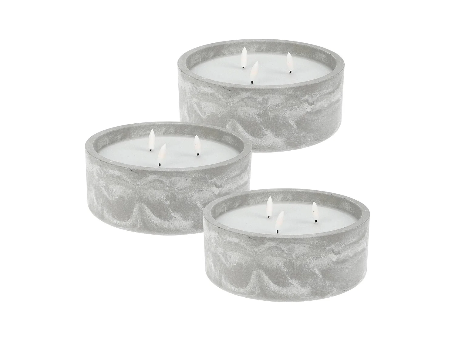 WELL HOME - Pack 3 bougies LED rondes marbre gris
