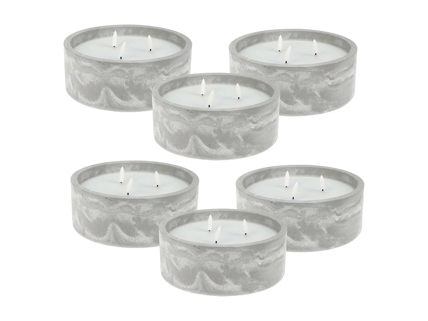 WELL HOME - Pack de 6 bougies LED rondes marbre gris