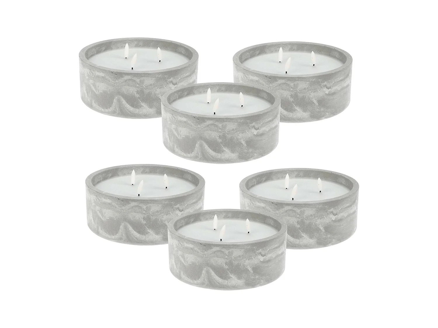 WELL HOME - Pack de 6 bougies LED rondes marbre gris