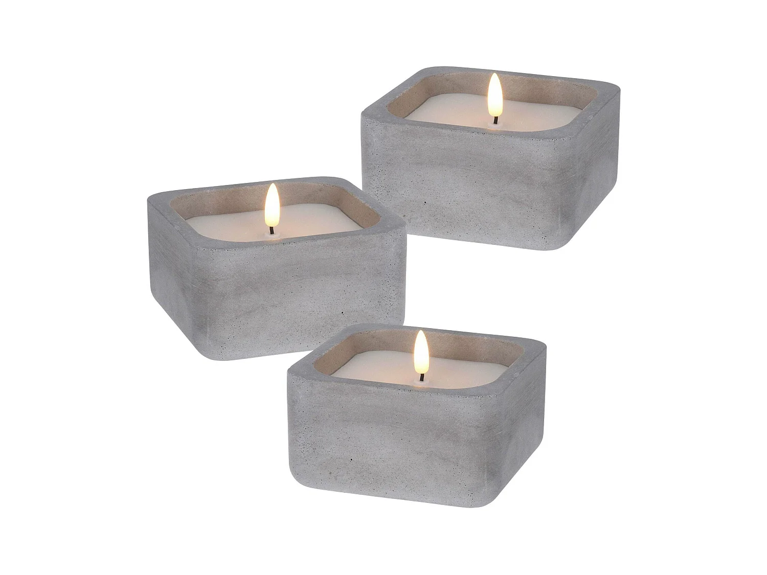 WELL HOME - Pack 3 Bougies LED Carrées Grises