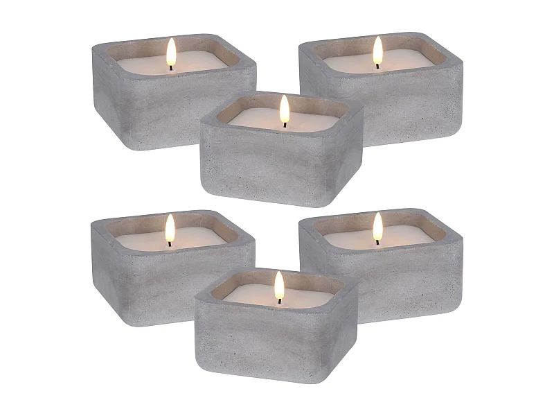 WELL HOME - Pack de 6 Bougies LED Carrées Grises