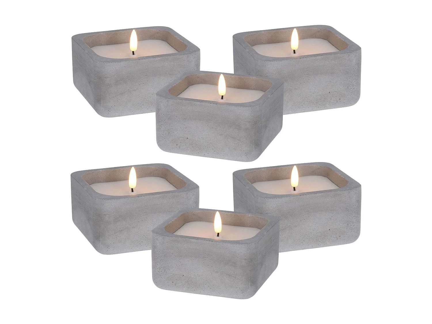 WELL HOME - Pack de 6 Bougies LED Carrées Grises
