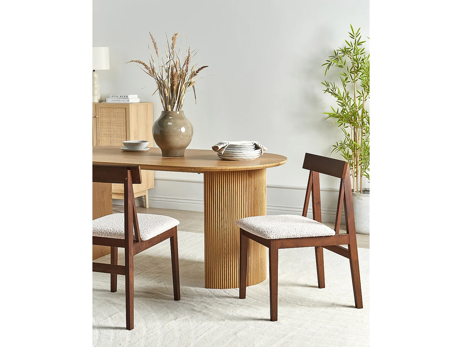 Set of 2 Dining Chairs ISLE Wood Brown/ Beige