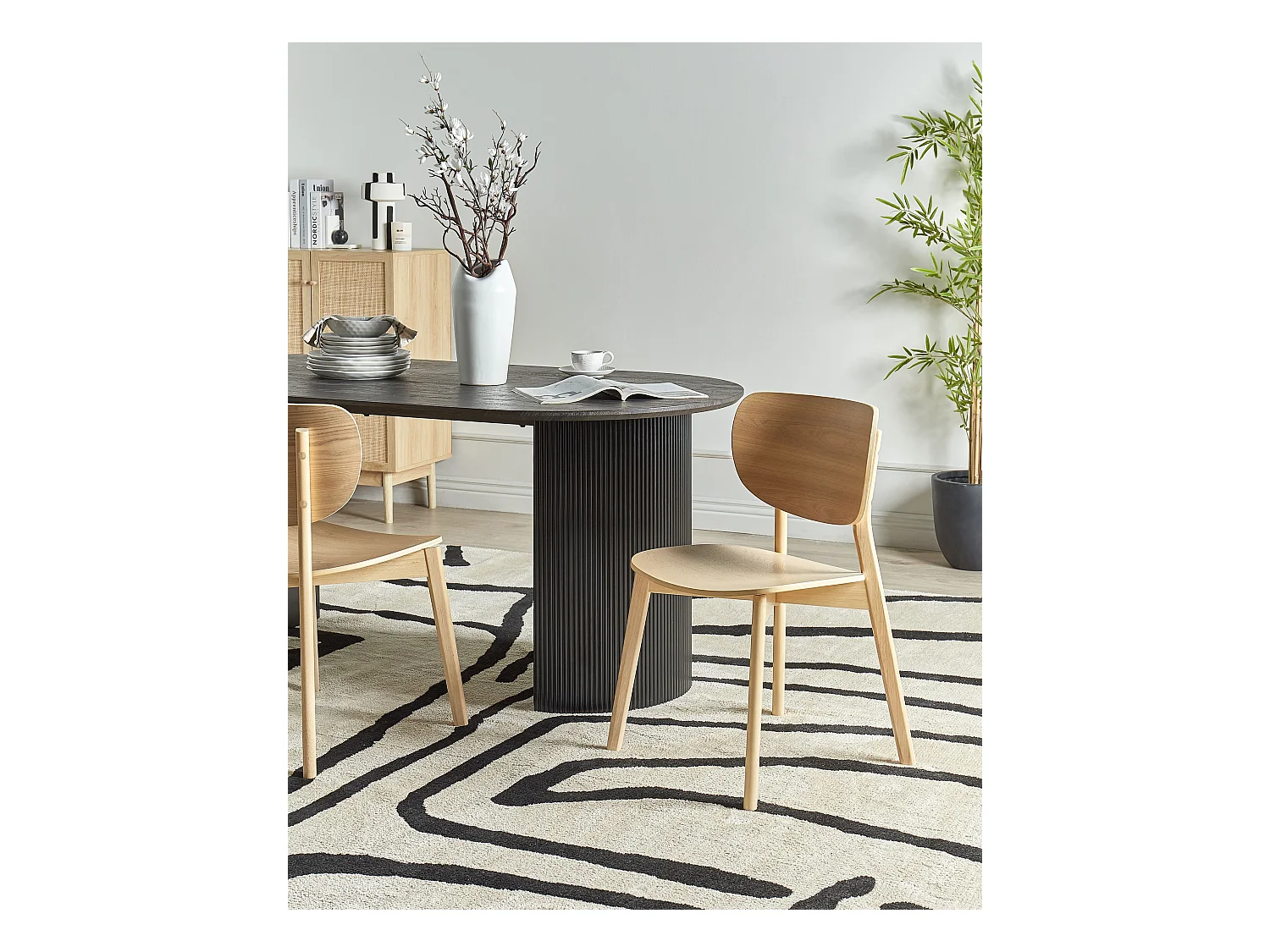 Esszimmerstuhl 2er Set Gummibaumrahmen und -beine Helles Holz Overly