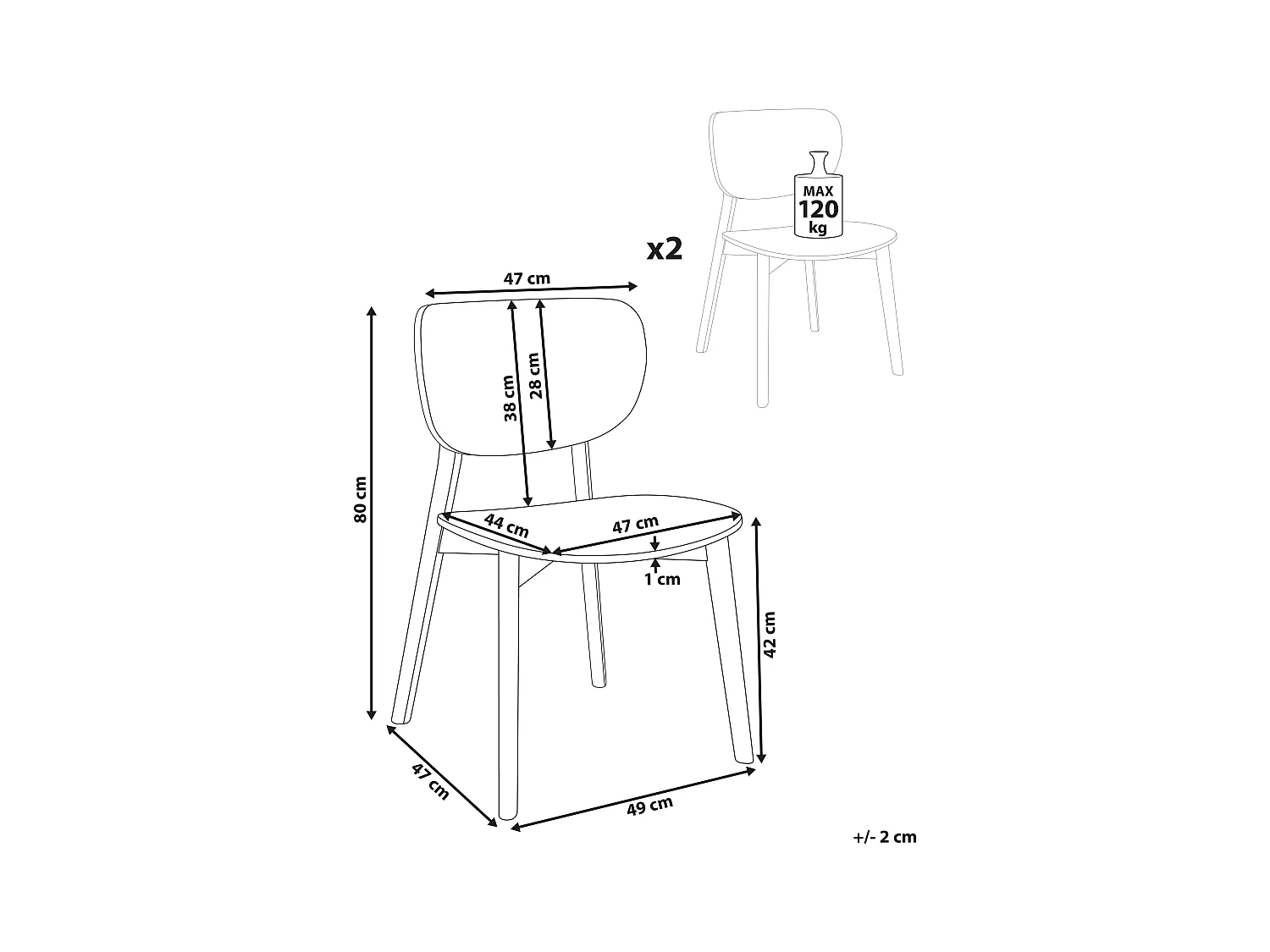 Esszimmerstuhl 2er Set Gummibaumrahmen und -beine Helles Holz Overly