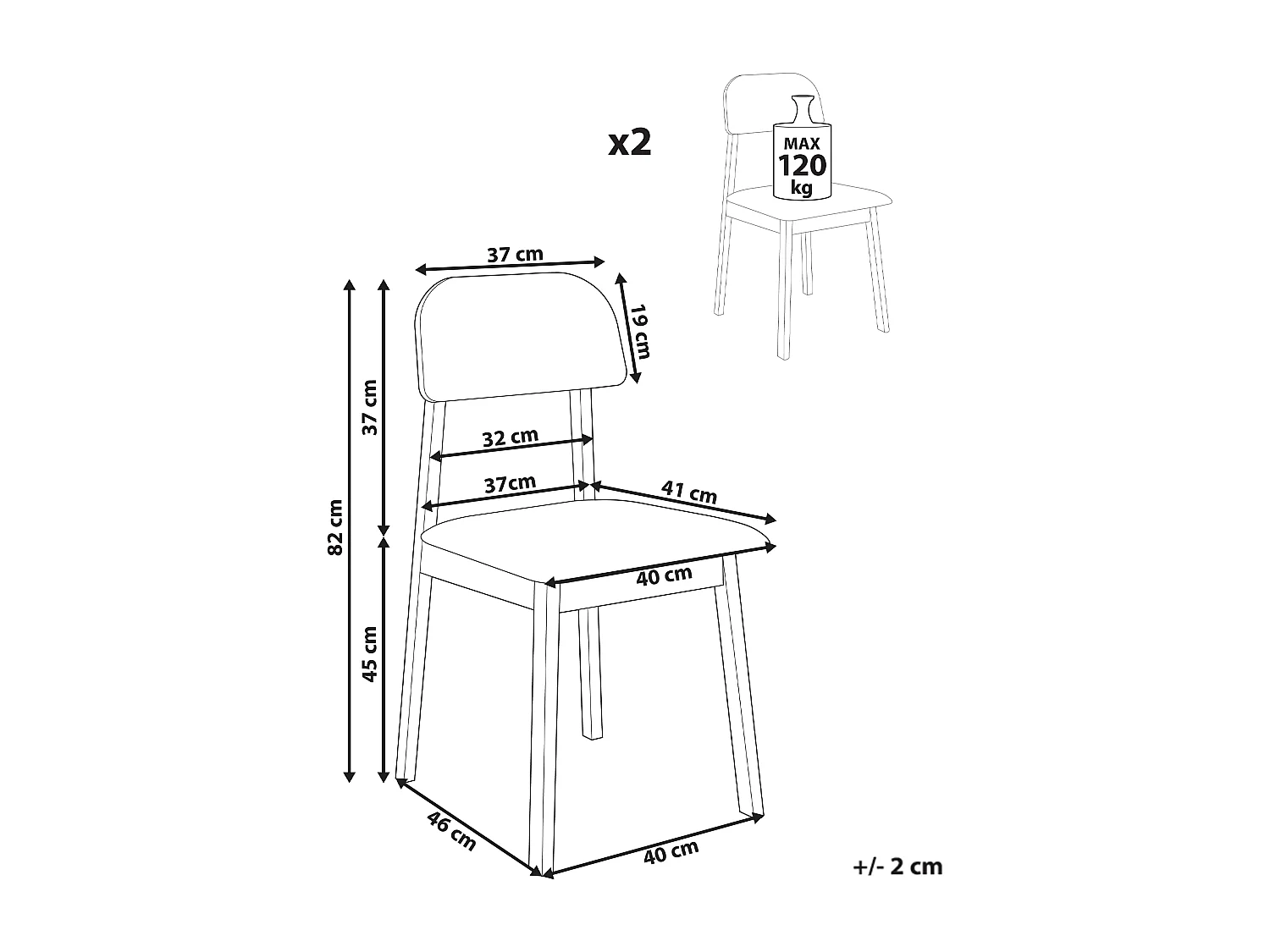 Lot de 2 chaises de salle à manger SCANDIA Bois Taupe