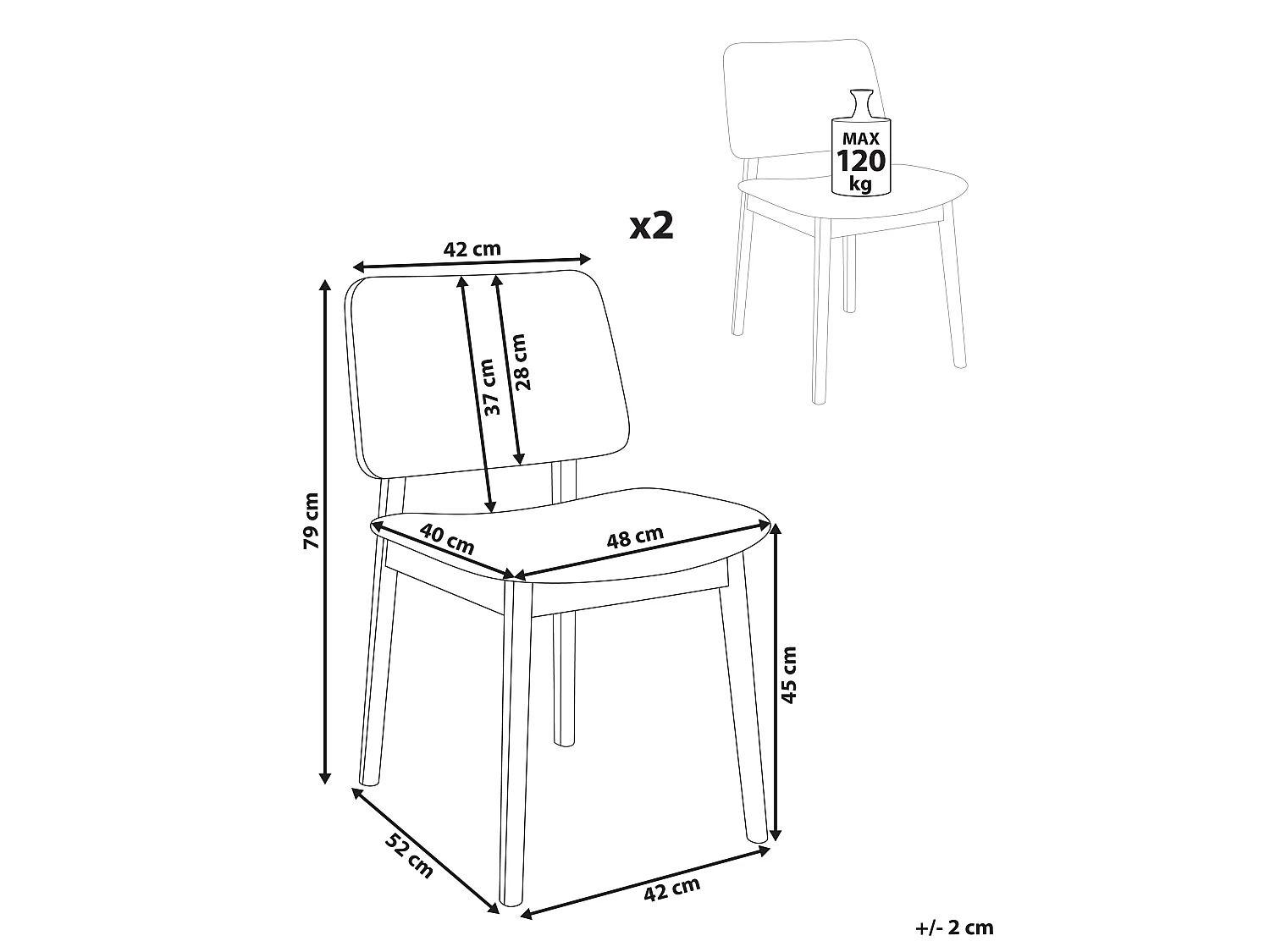 Lot de 2 chaises de salle à manger BLANE Bois Blanc cassé