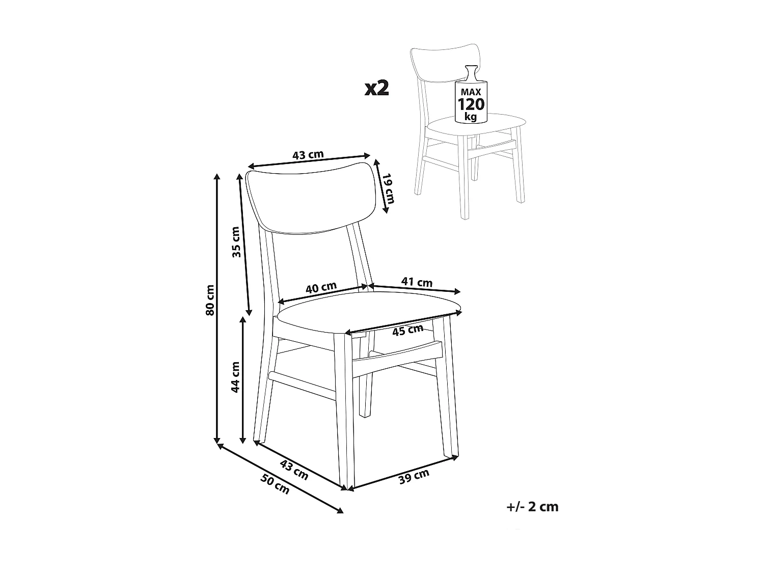 Conjunto de 2 sillas de comedor ANOKA Madera Gris claro