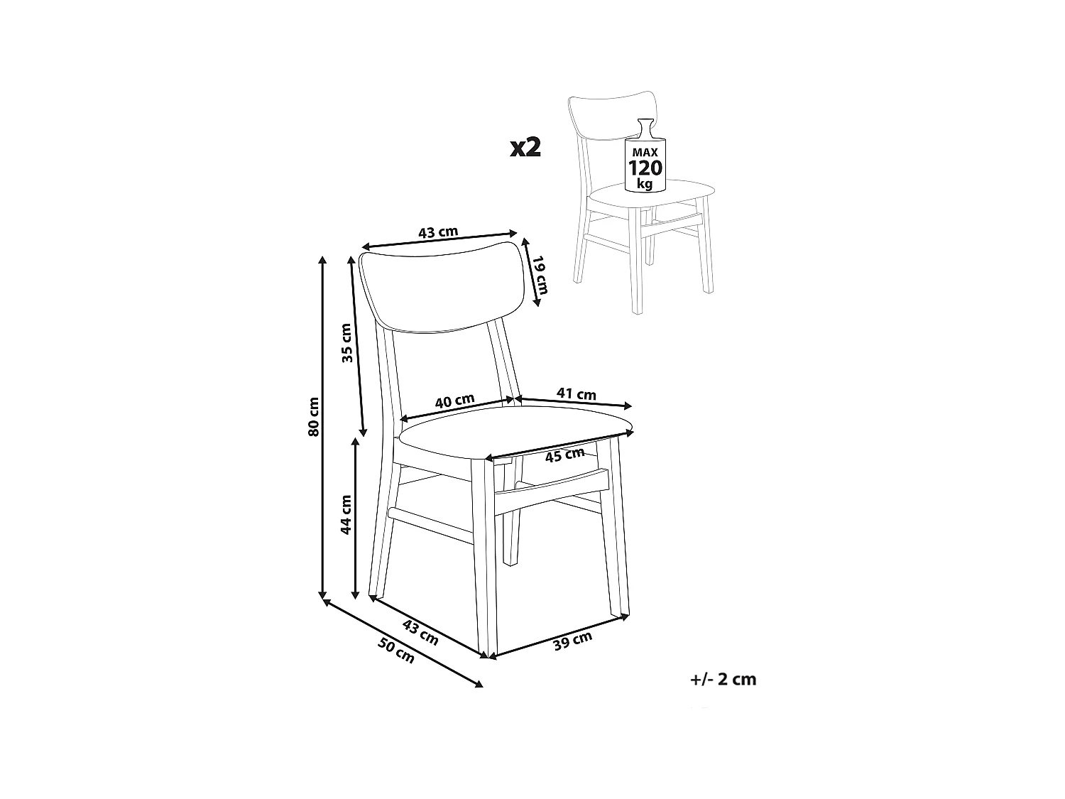 Set van 2 eetkamerstoelen ANOKA Hout Lichtgrijs
