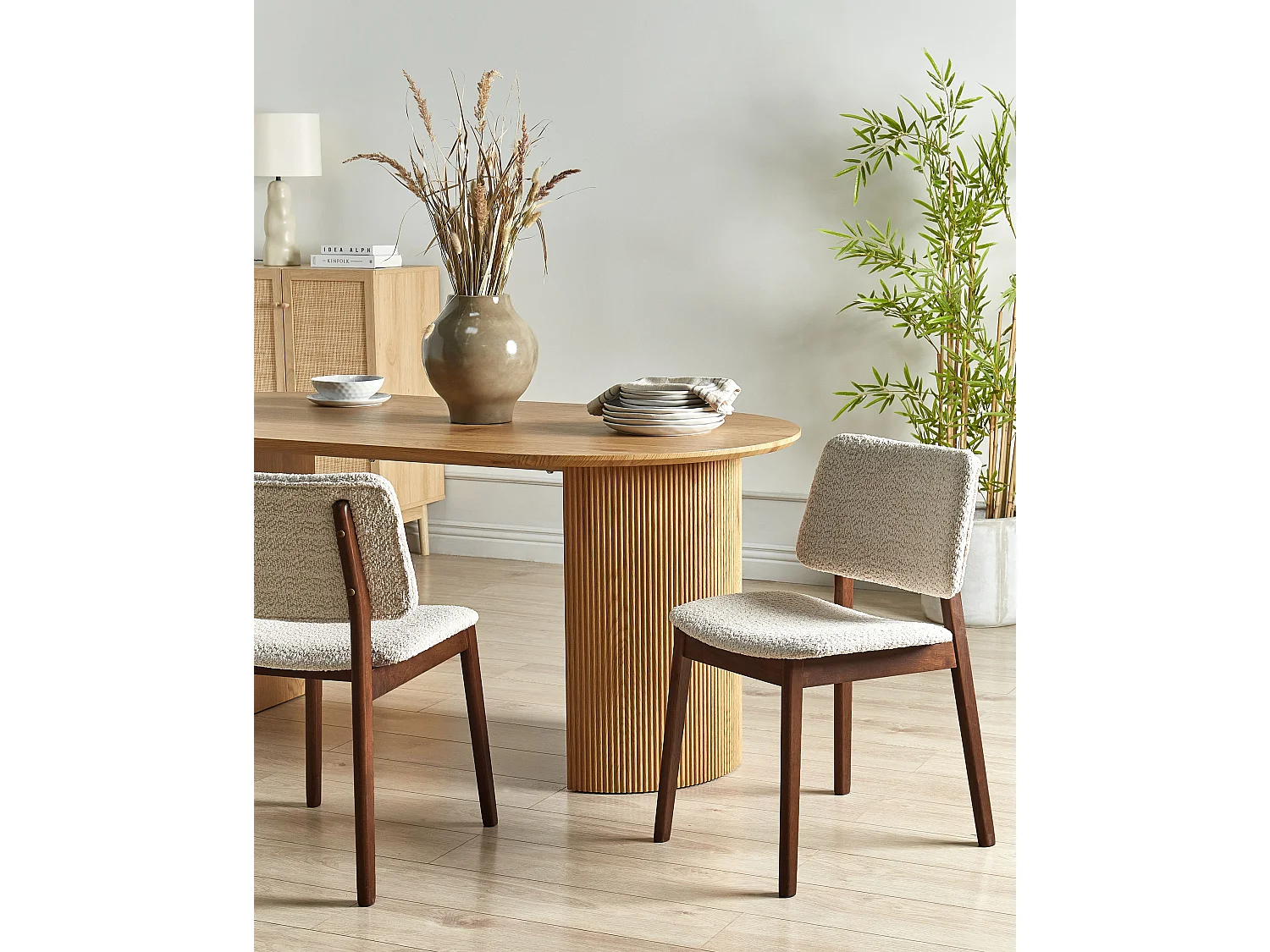 Lot de 2 chaises de salle à manger BLANE Bouclé Marron foncé/beige