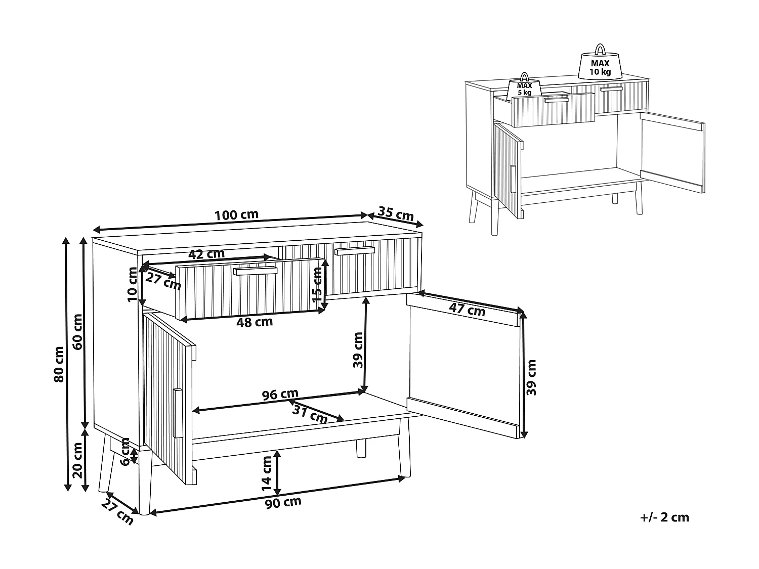 Sideboard heller Holzfarbton 2 Schubladen LYNWOOD