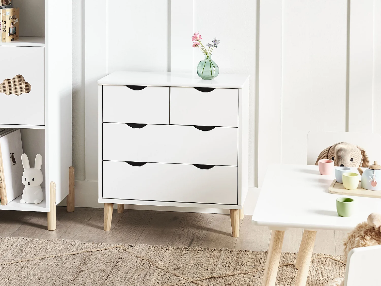 Ladekast 4 lades SIMMIE Bewerkt hout Wit