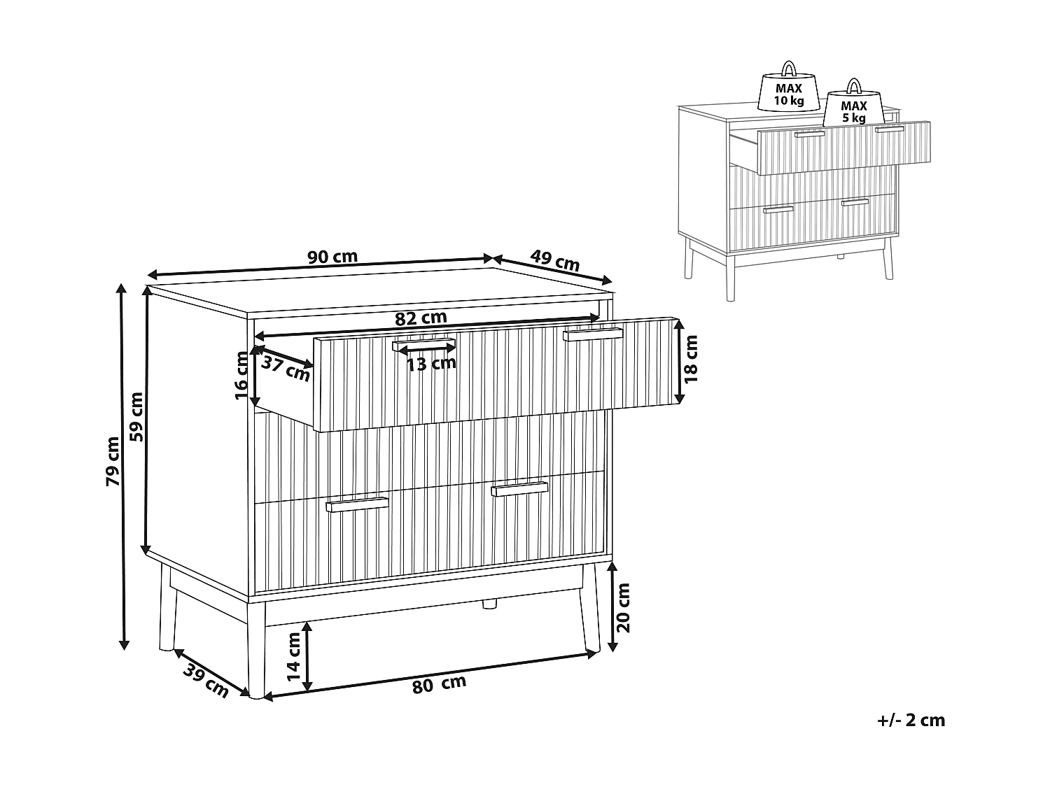 Kommode halbhoch heller Holzfarbton Lamellen-Optik mit 3 Schubladen Lynwood