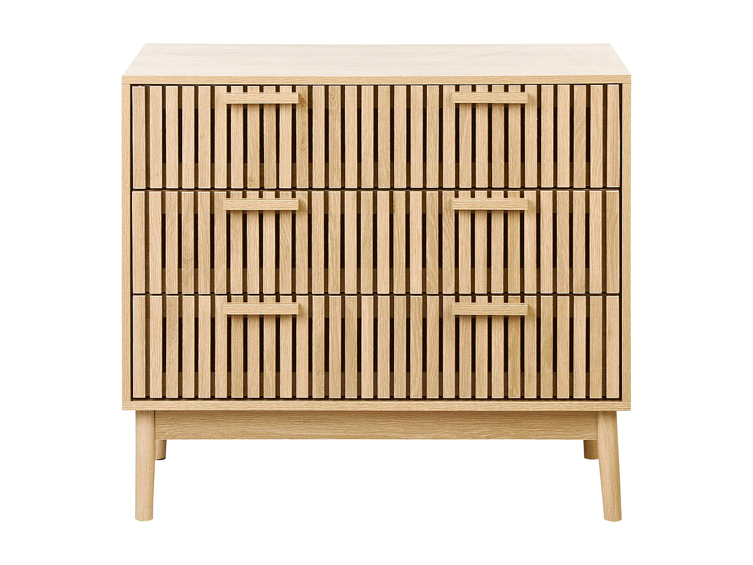 Kommode halbhoch heller Holzfarbton Lamellen-Optik mit 3 Schubladen Lynwood