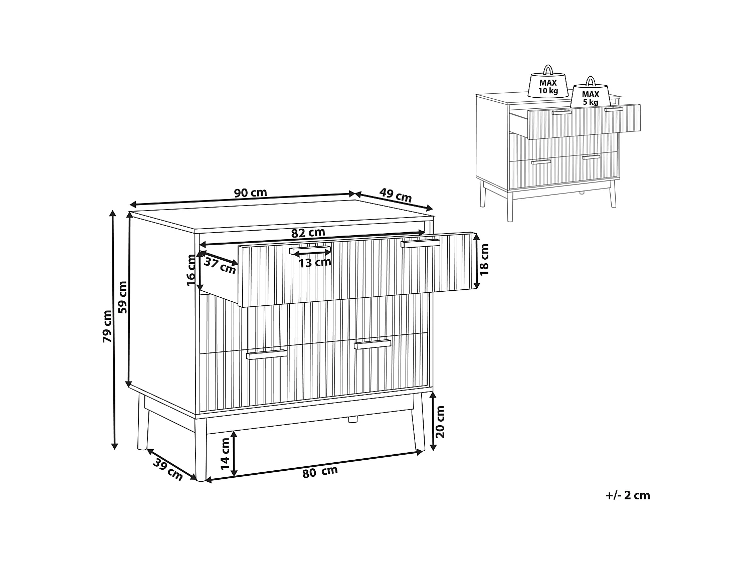 Ladekast 3 lades LYNWOOD Lichtbruin