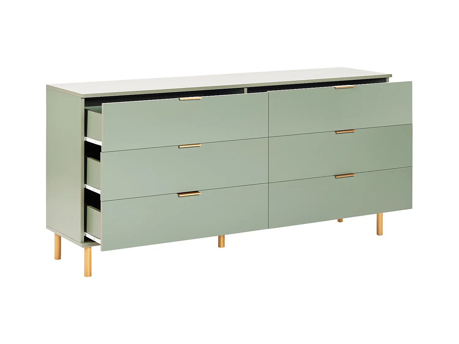 Kommode mit 6 Schubladen grün Holzfuße goldene Griffe Retro-Design Walpole