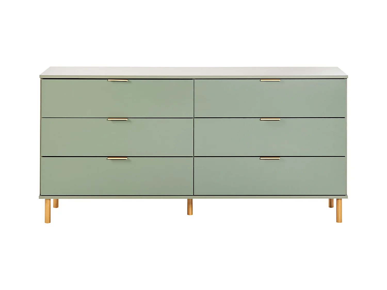 Kommode mit 6 Schubladen grün Holzfuße goldene Griffe Retro-Design Walpole