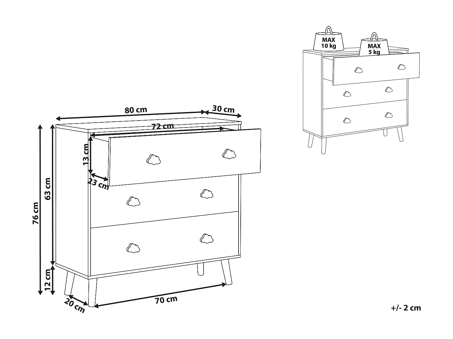 Commode à 3 tiroirs CLOUDY Blanc