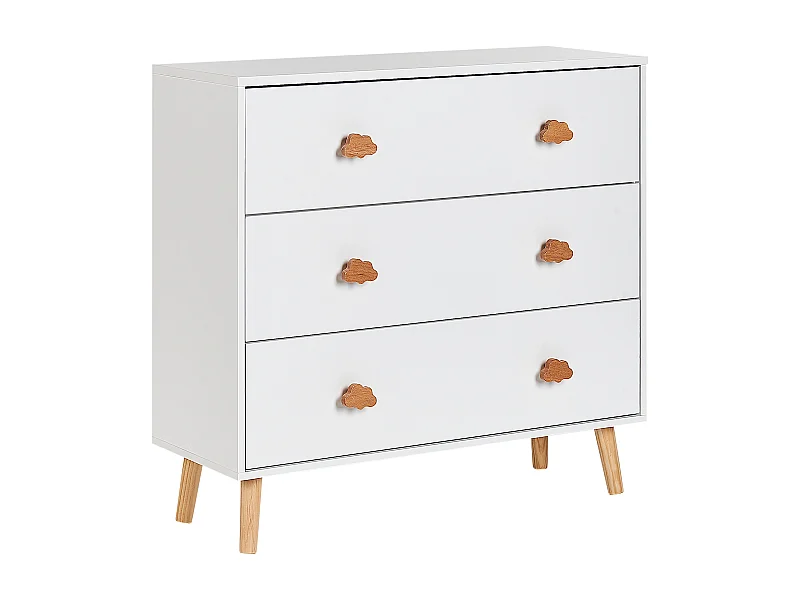 Ladekast 3 lades CLOUDY Bewerkt hout Wit