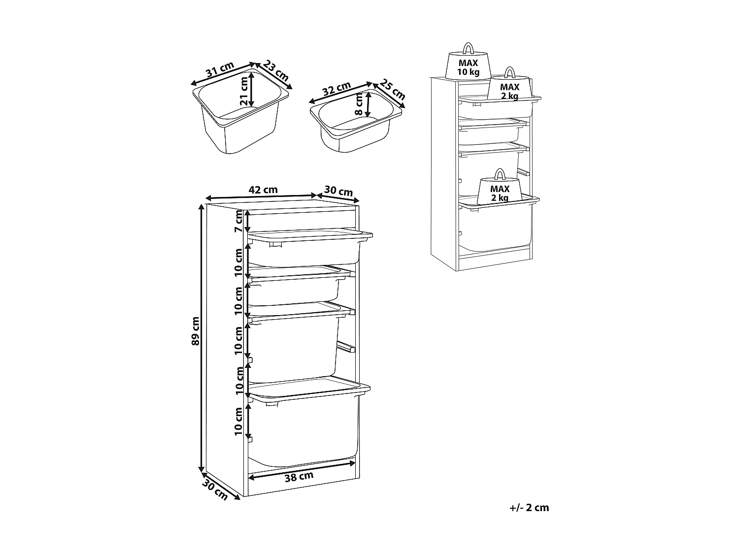 Scaffale con 4 contenitori TOBIN Derivati del legno Bianco