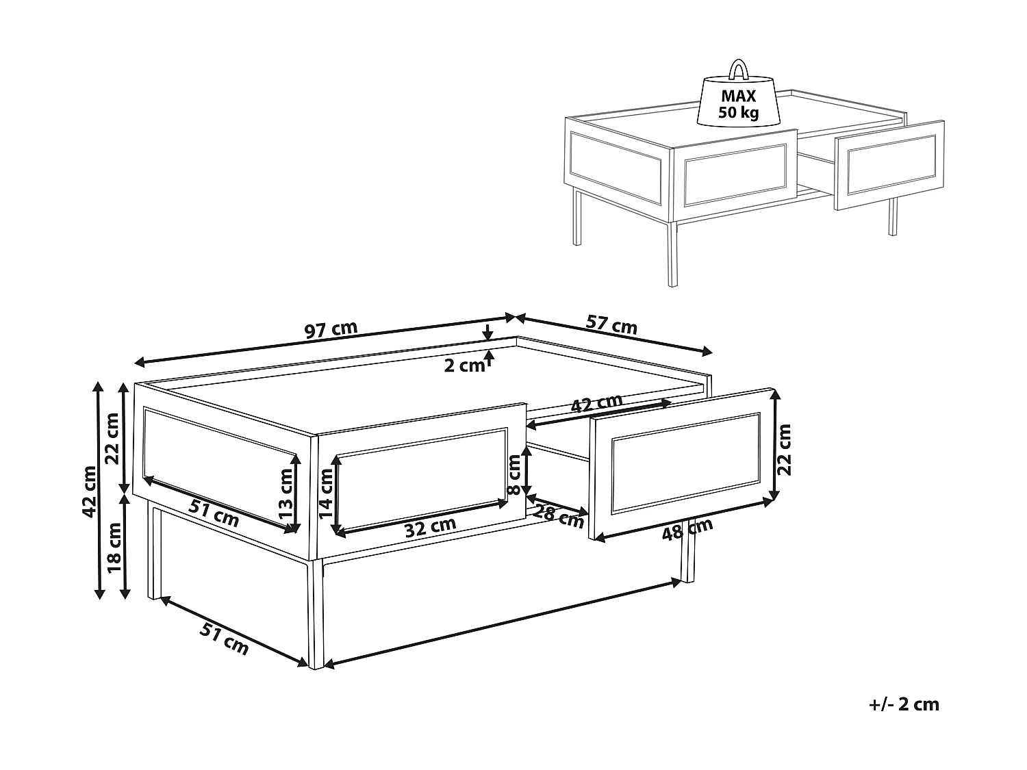 Table basse CULLEN Rotin Noir avec rangement