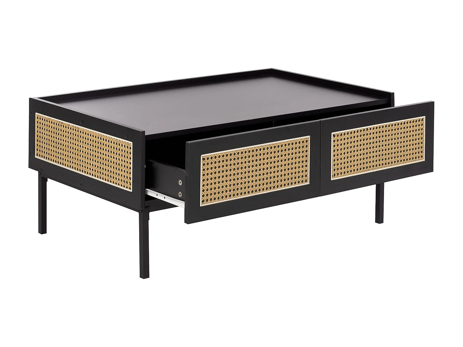 Mesa de centro CULLEN Rattan Preto com arrumação