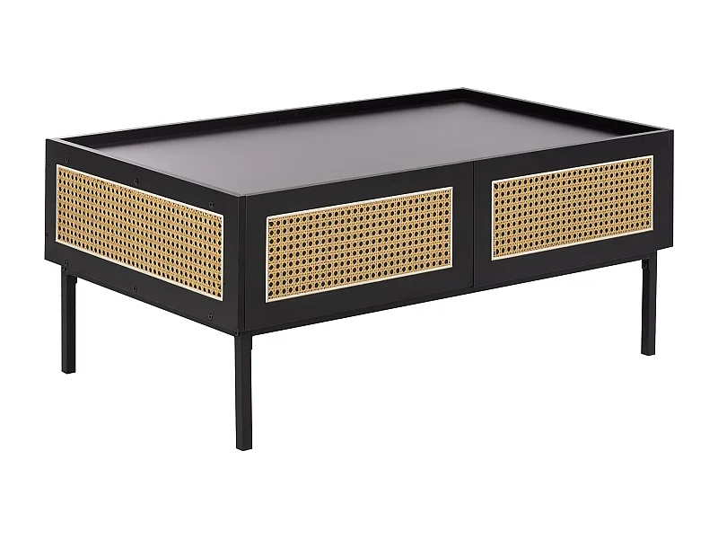 Table basse CULLEN Rotin Noir avec rangement