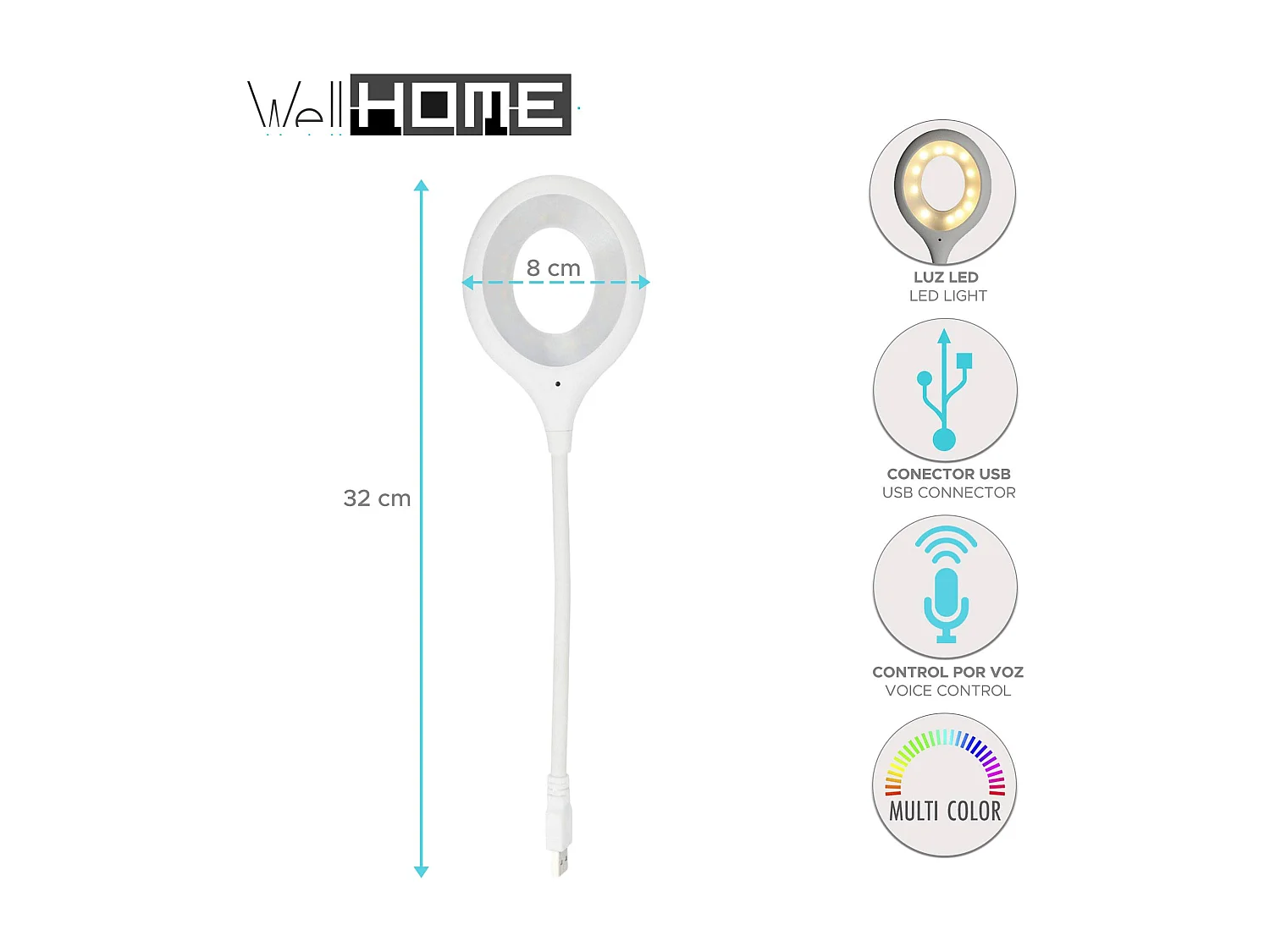 Lampada Well Home avec commande vocale blanche H.32cm