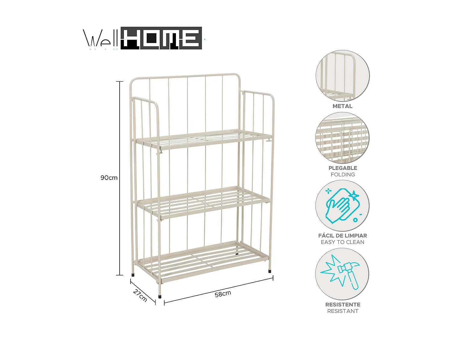 WELL HOME - Jardinière 3 étages en métal calcaire design pliable H.90