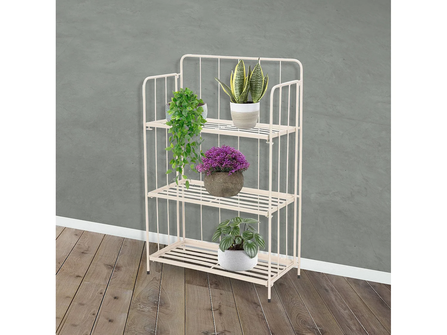 WELL HOME - Jardinière 3 étages en métal calcaire design pliable H.90