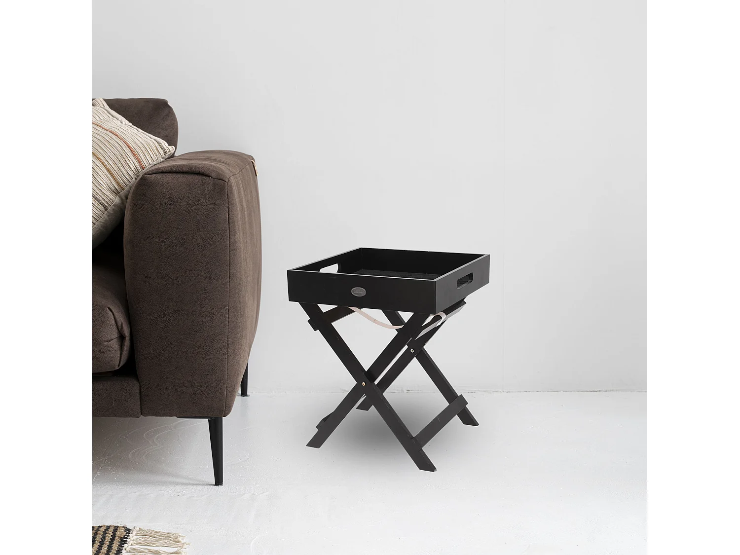 Well Home Plateau de service en bois avec pieds pliants noir 30x30x36cm