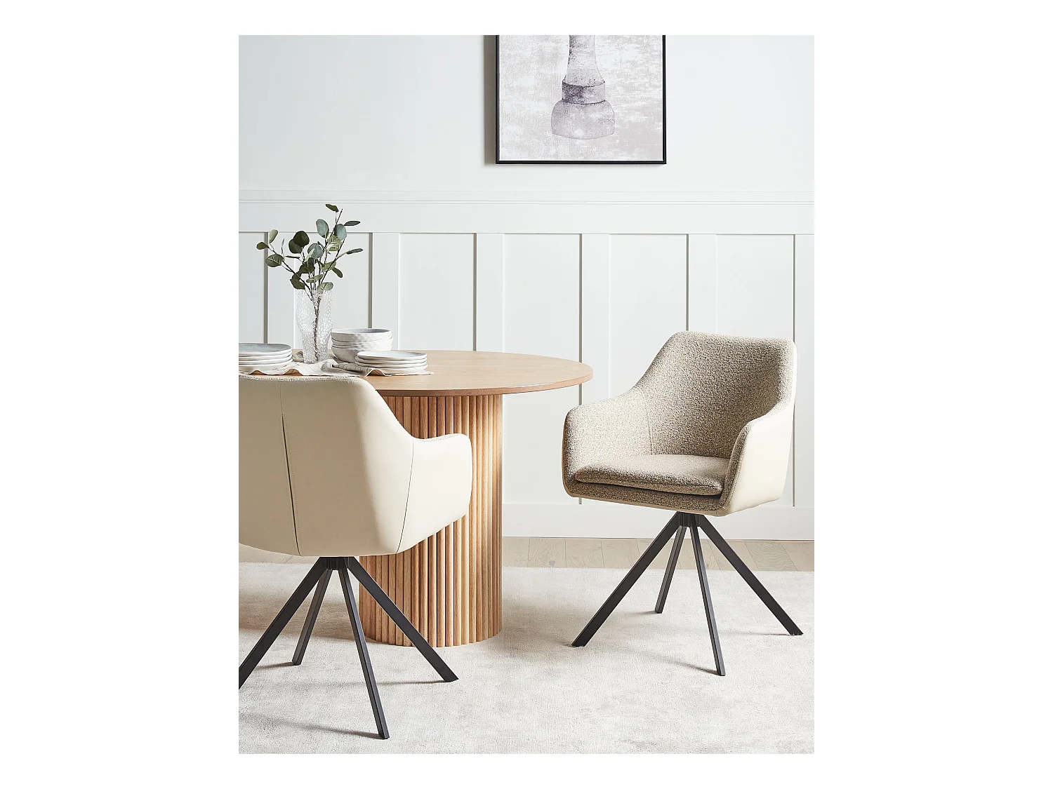 Esszimmerstuhl 2er Set beige / taupe gepolstert Stoff Kunstleder Lithia