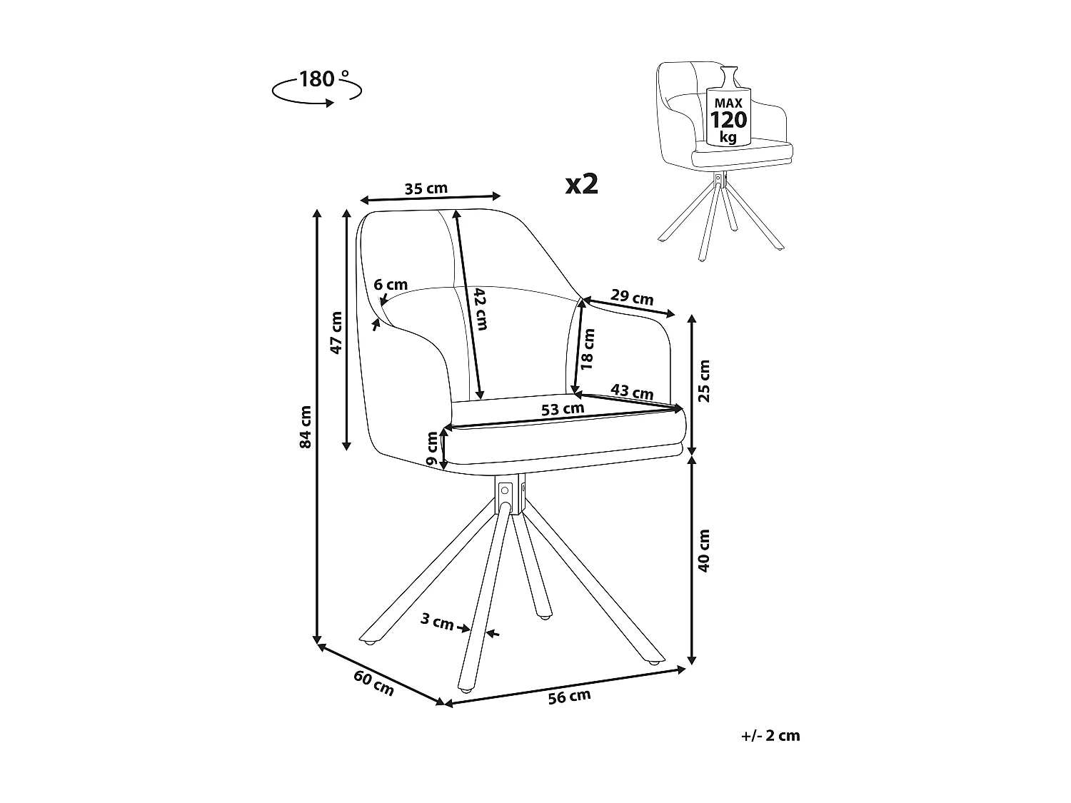 Zestaw 2 krzeseł do jadalni Obrotowy MIRA Miętowy