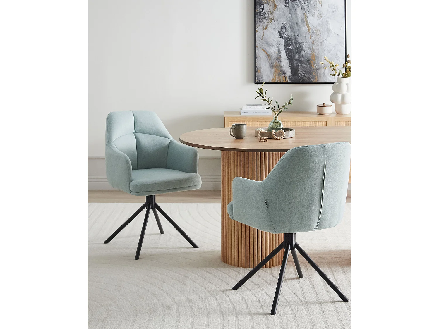Lot de 2 chaises de salle à manger MIRA Tissu Bleu clair