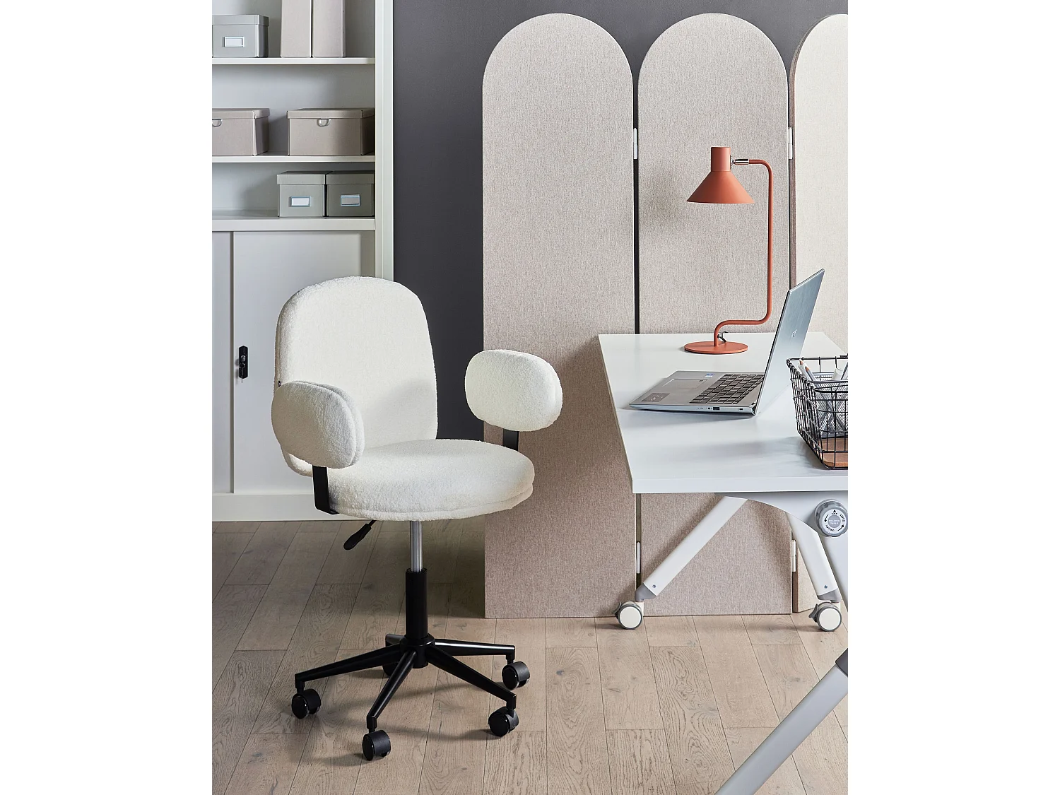 Chaise de bureau MORAGA Bouclé Blanc cassé