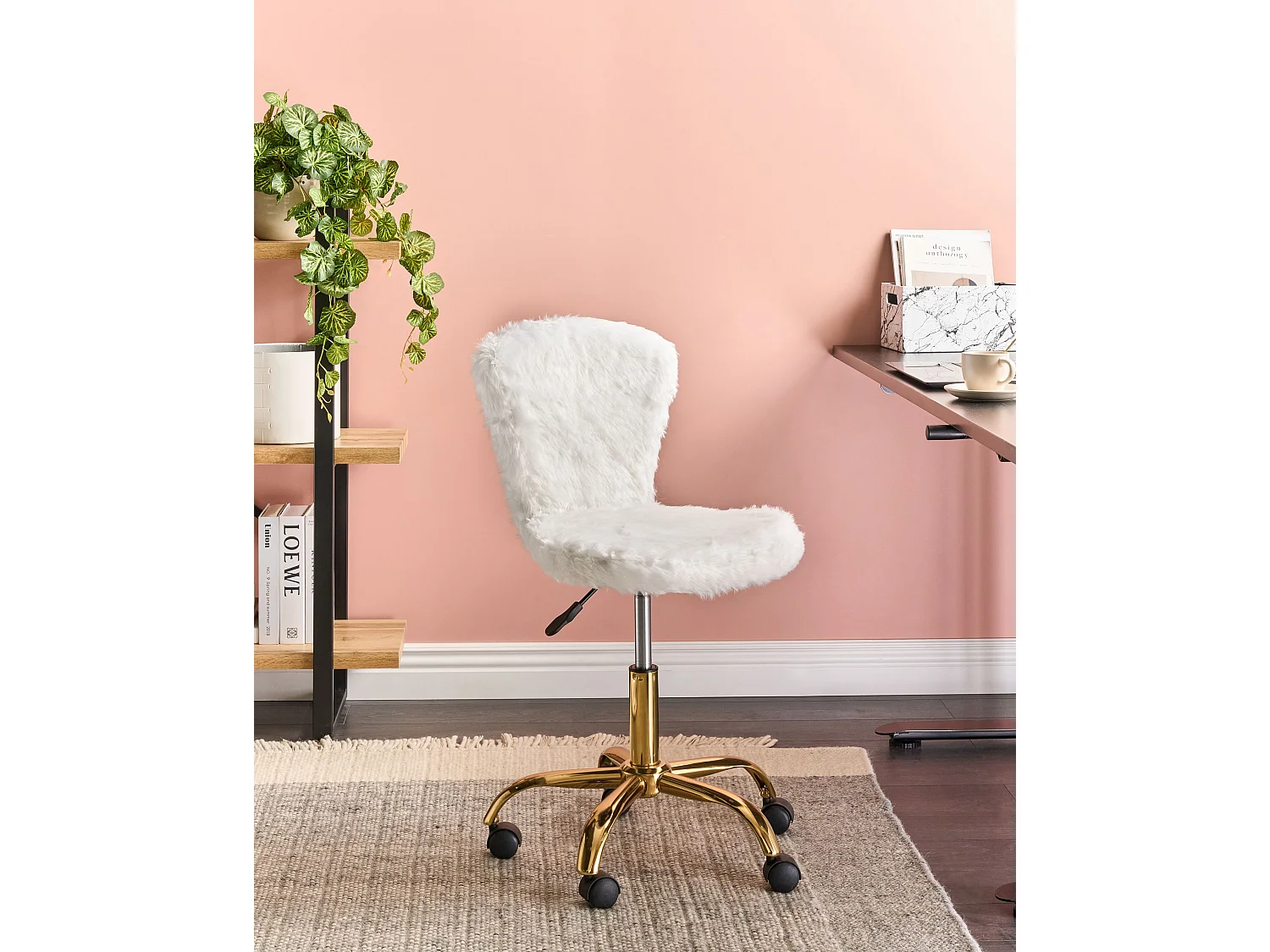 Chaise de bureau MARGATE Fourrure synthétique Blanc