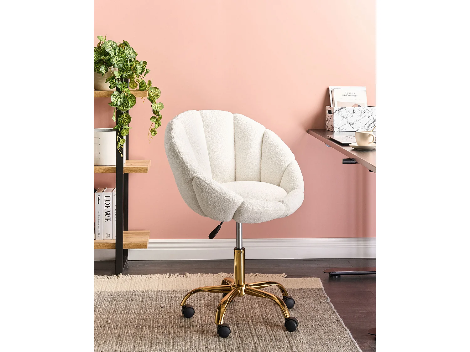 Chaise de bureau ANNABELLE Bouclé Blanc